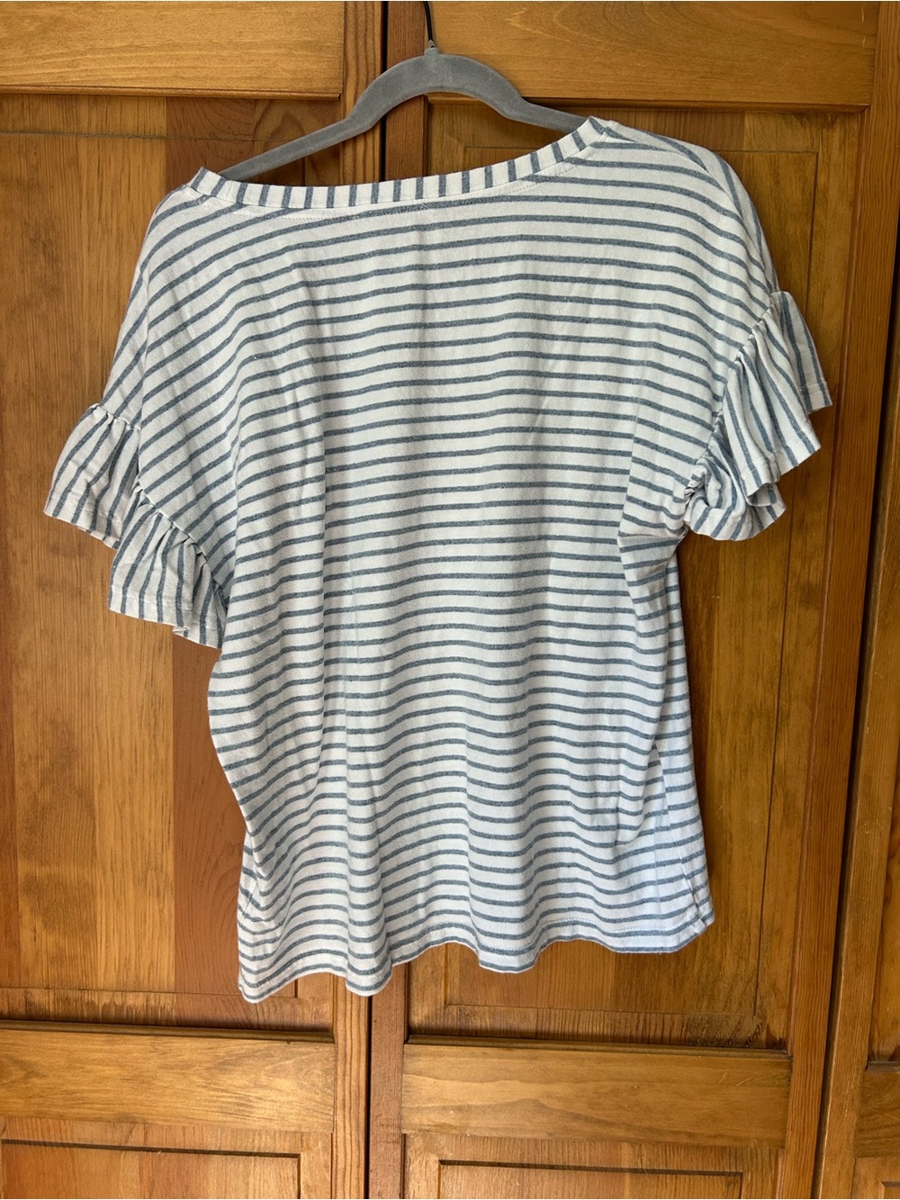 Jane and Delancey Blue and White Striped Ruffle Sleeve Tee - Picture 2 of 3
